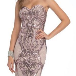 Camille La Vie Strapless Basketweave Sequin Dress